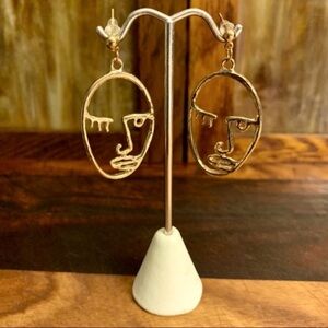 Gold Tone Stainless Steel Face Dangle Drop Earrings for Women Open Eye Wink